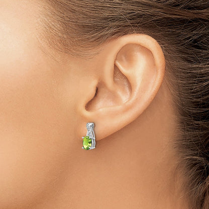 14k White Gold Peridot and Real Diamond Earrings