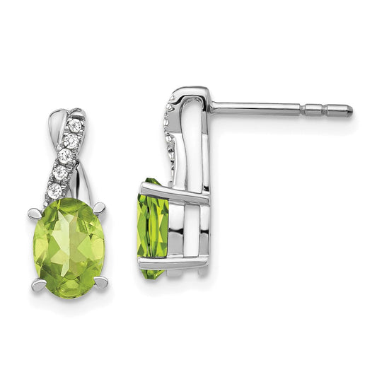 14k White Gold Peridot and Real Diamond Earrings