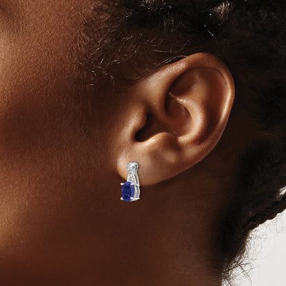 14k White Gold Sapphire and Real Diamond Earrings