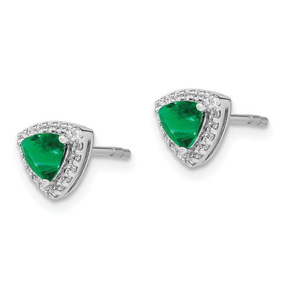 14k White Gold Trillion Emerald and Real Diamond Halo Earrings