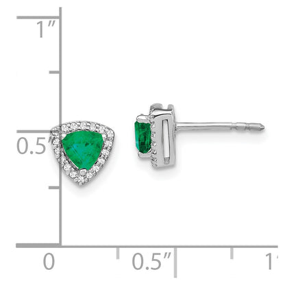 14k White Gold Trillion Emerald and Real Diamond Halo Earrings