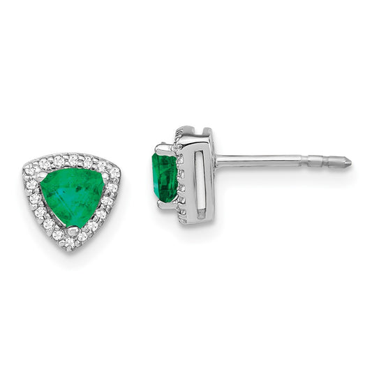 14k White Gold Trillion Emerald and Real Diamond Halo Earrings