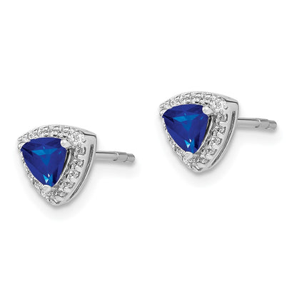 14k White Gold Trillion Sapphire and Real Diamond Halo Earrings