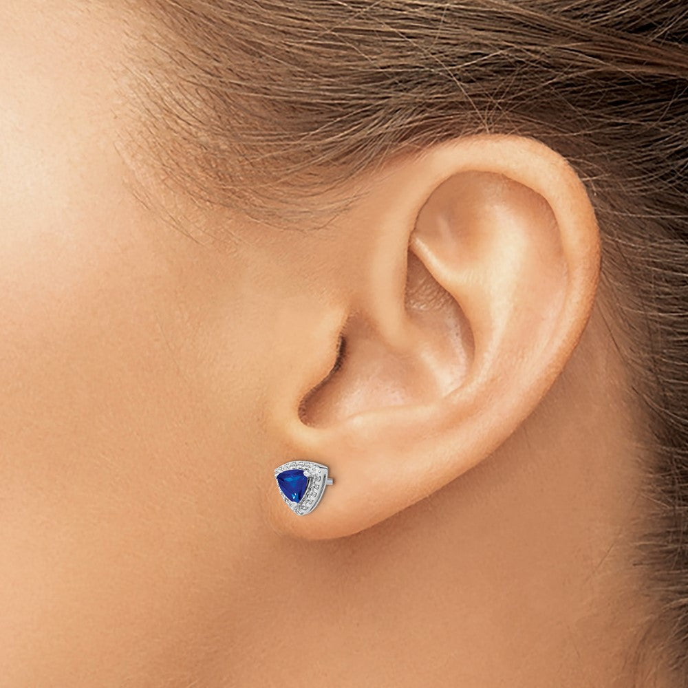 14k White Gold Trillion Sapphire and Real Diamond Halo Earrings