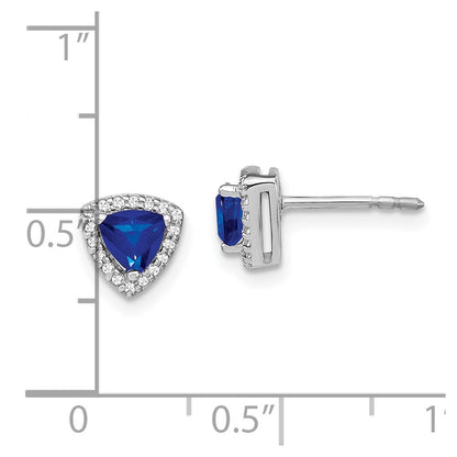 14k White Gold Trillion Sapphire and Real Diamond Halo Earrings