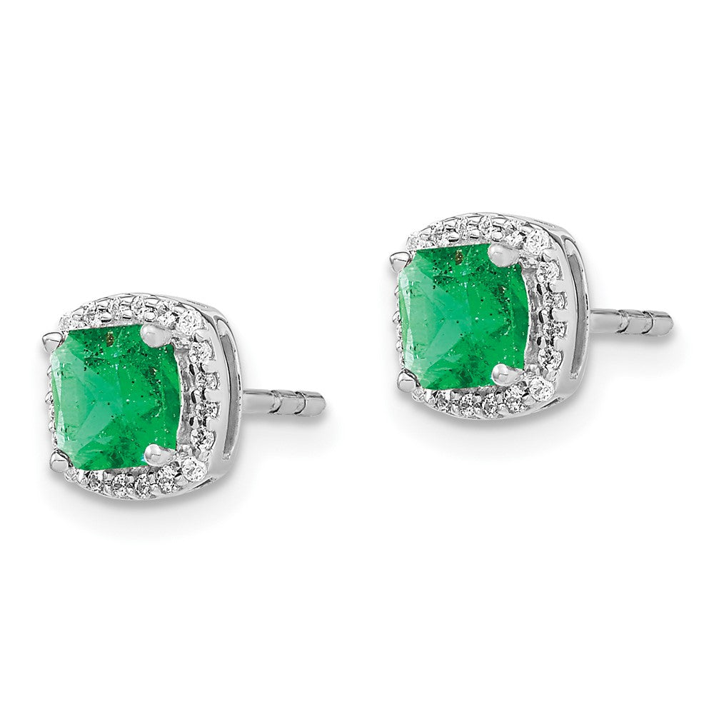 14k White Gold Cushion Emerald and Real Diamond Halo Earrings EM4241-EM-015-WA
