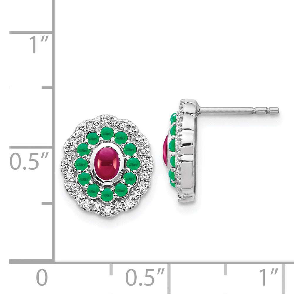 14k White Gold Real Diamond Ruby & Emerald Earrings