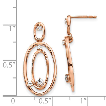 14k Rose Gold Real Diamond Oval Dangle Earrings