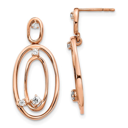 14k Rose Gold Real Diamond Oval Dangle Earrings
