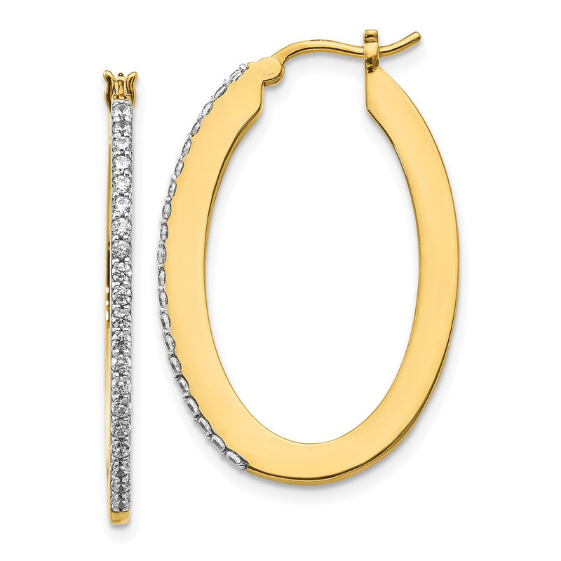 14k Yellow Gold Real Diamond Hoop Earrings