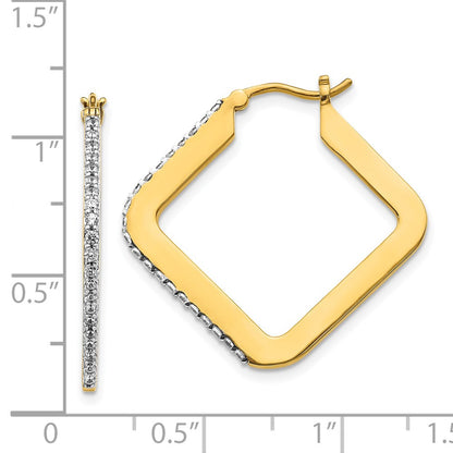 14k Yellow Gold Real Diamond Square Hoop Earrings