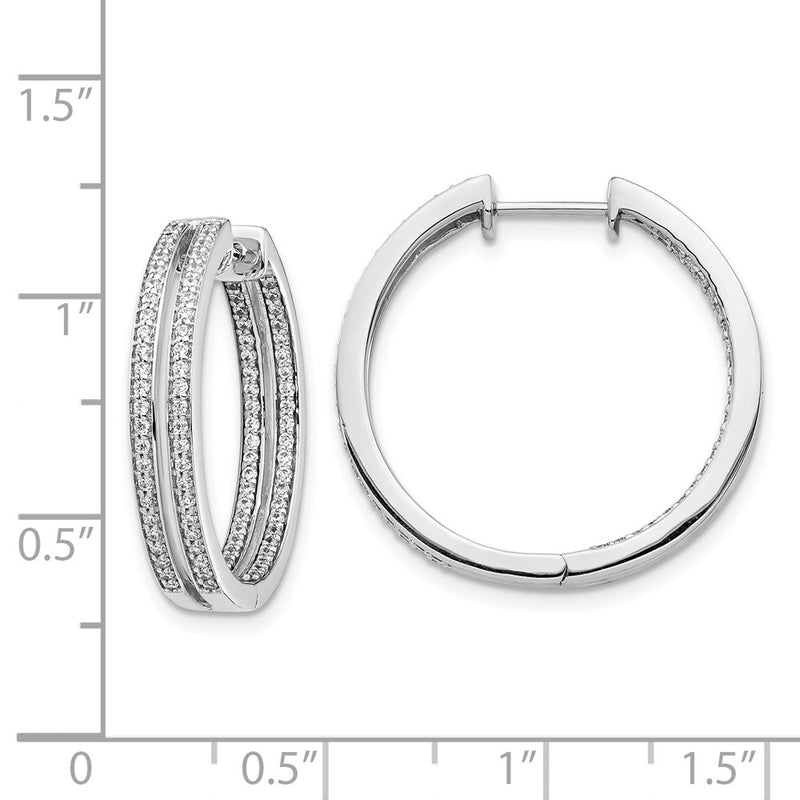 14k White Gold Real Diamond In/Out Hoop Earrings