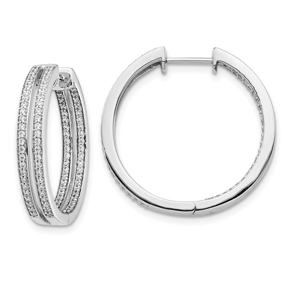 14k White Gold Real Diamond In/Out Hoop Earrings