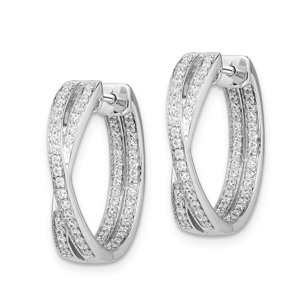 14k White Gold Real Diamond In/Out Hoop Earrings