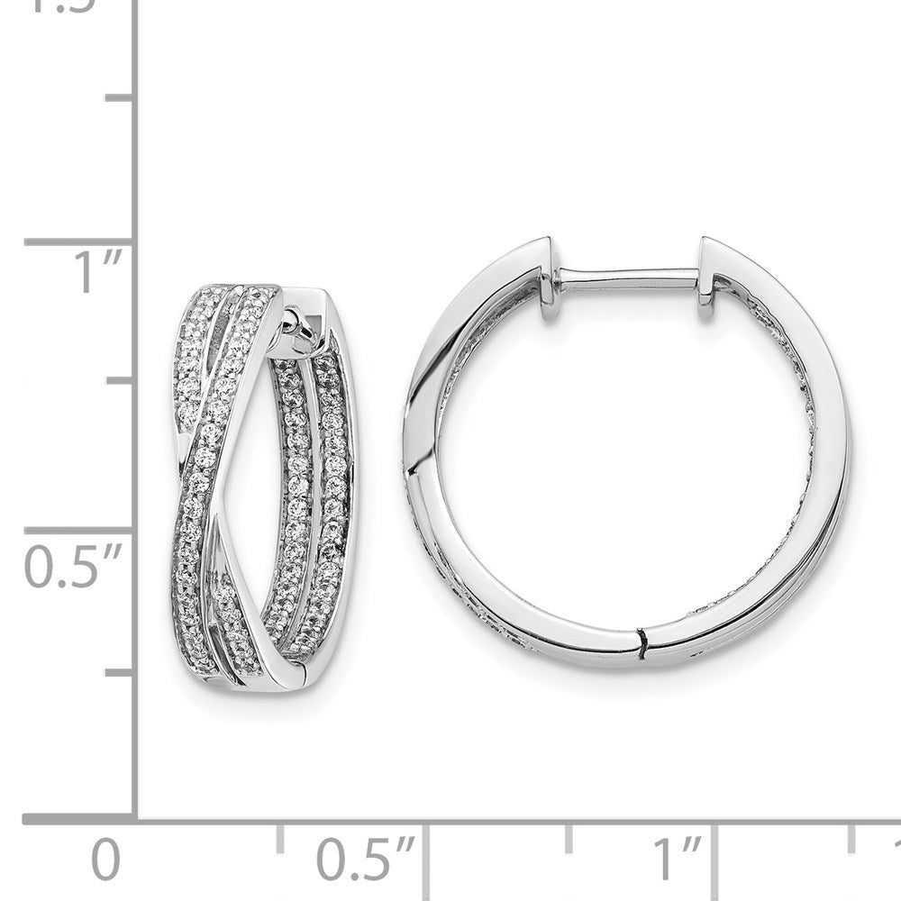 14k White Gold Real Diamond In/Out Hoop Earrings