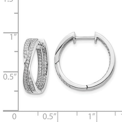 14k White Gold Real Diamond In/Out Hoop Earrings