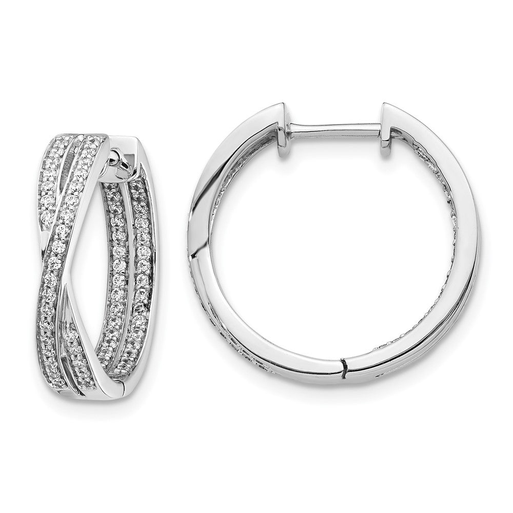 14k White Gold Real Diamond In/Out Hoop Earrings