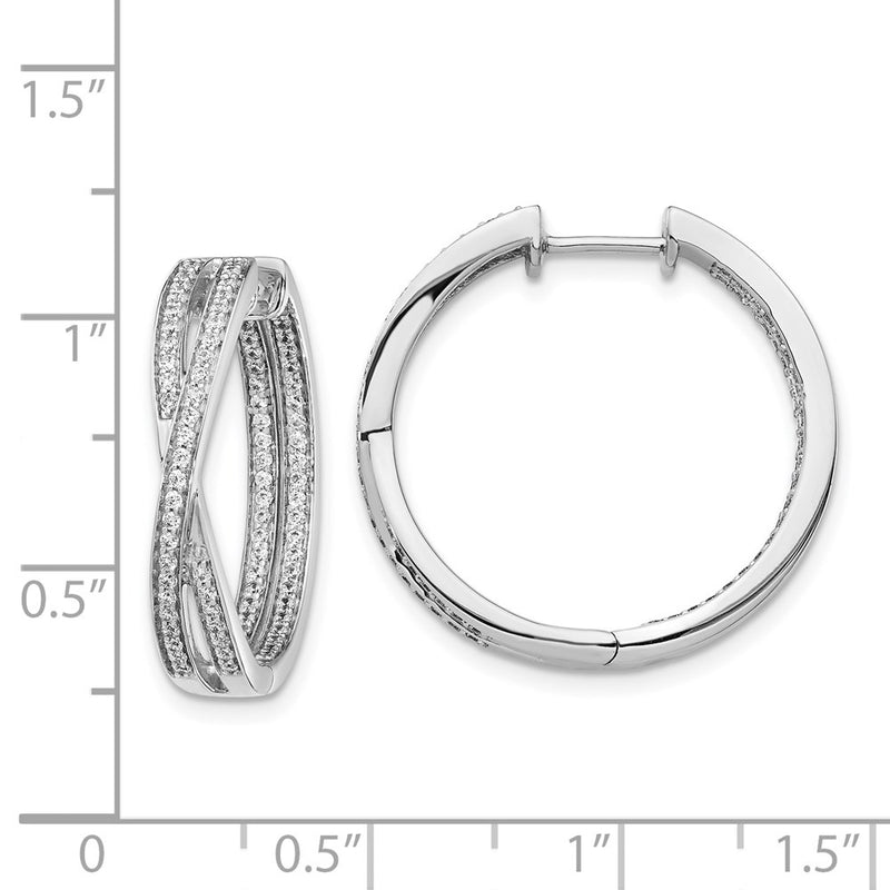 14k White Gold Real Diamond In/Out Hoop Earrings
