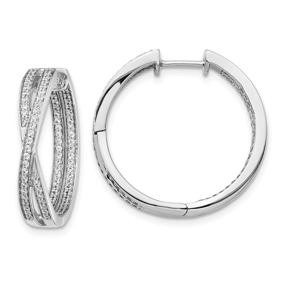 14k White Gold Real Diamond In/Out Hoop Earrings