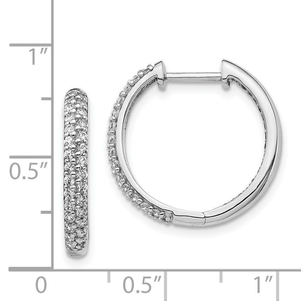 14k White Gold Real Diamond In/Out Hoop Earrings