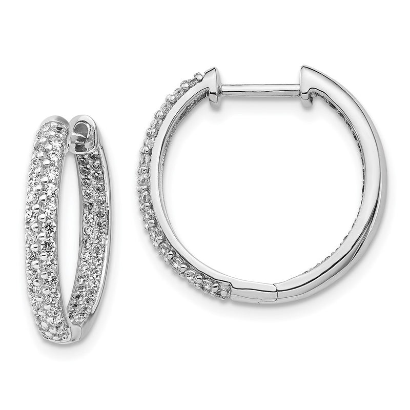 14k White Gold Real Diamond In/Out Hoop Earrings