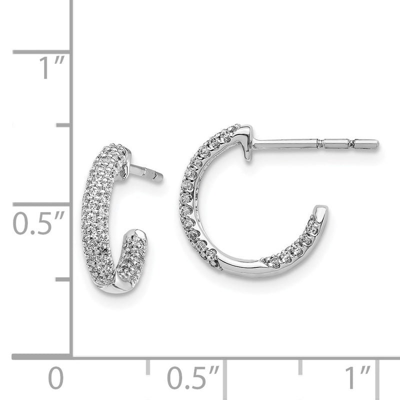 14k White Gold Real Diamond In/Out Hoop Post Earrings