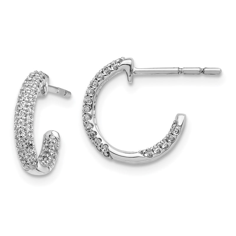 14k White Gold Real Diamond In/Out Hoop Post Earrings