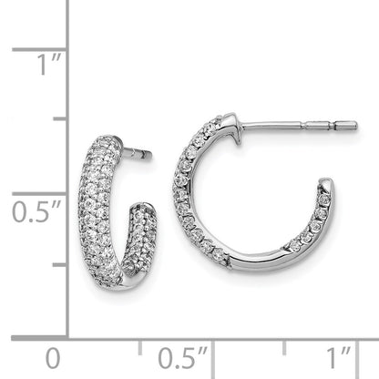 14k White Gold Real Diamond In/Out Hoop Post Earrings
