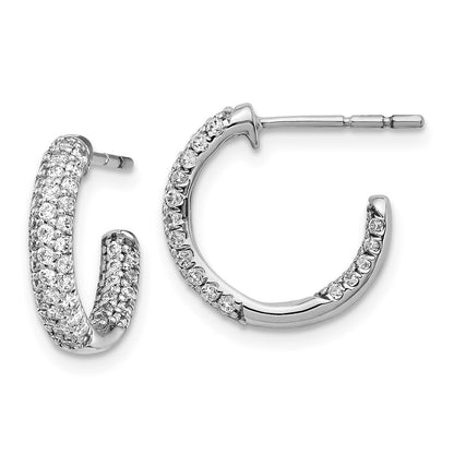 14k White Gold Real Diamond In/Out Hoop Post Earrings