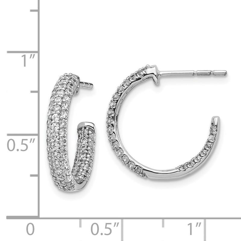 14k White Gold Real Diamond In/Out Hoop Post Earrings
