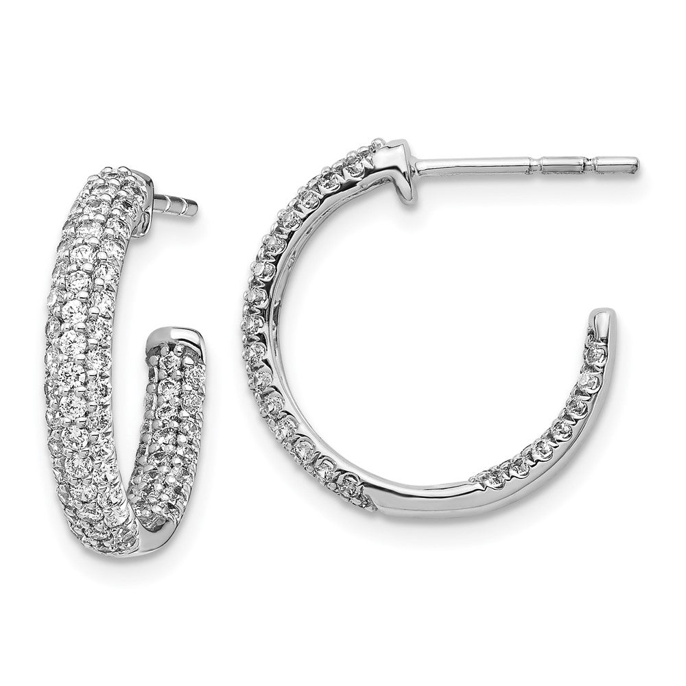 14k White Gold Real Diamond In/Out Hoop Post Earrings