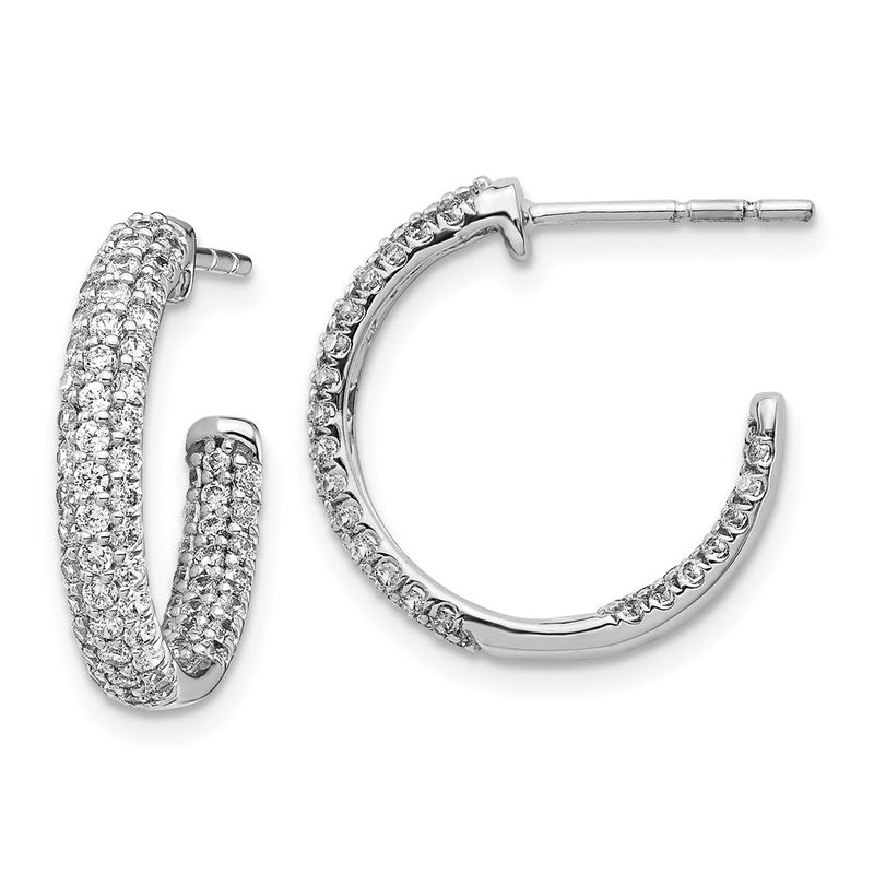 14k White Gold Real Diamond In/Out Hoop Post Earrings