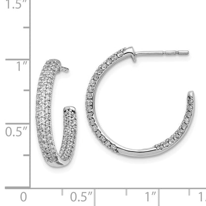 14k White Gold Real Diamond In/Out Hoop Post Earrings