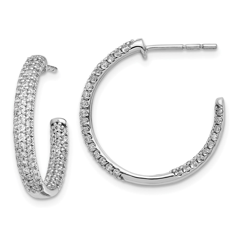 14k White Gold Real Diamond In/Out Hoop Post Earrings