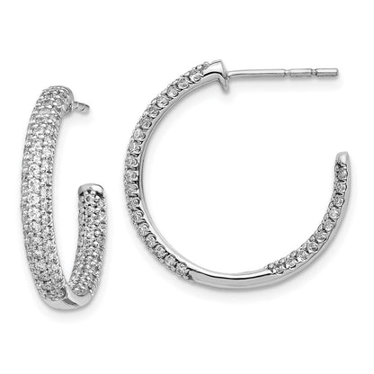 14k White Gold Real Diamond In/Out Hoop Post Earrings