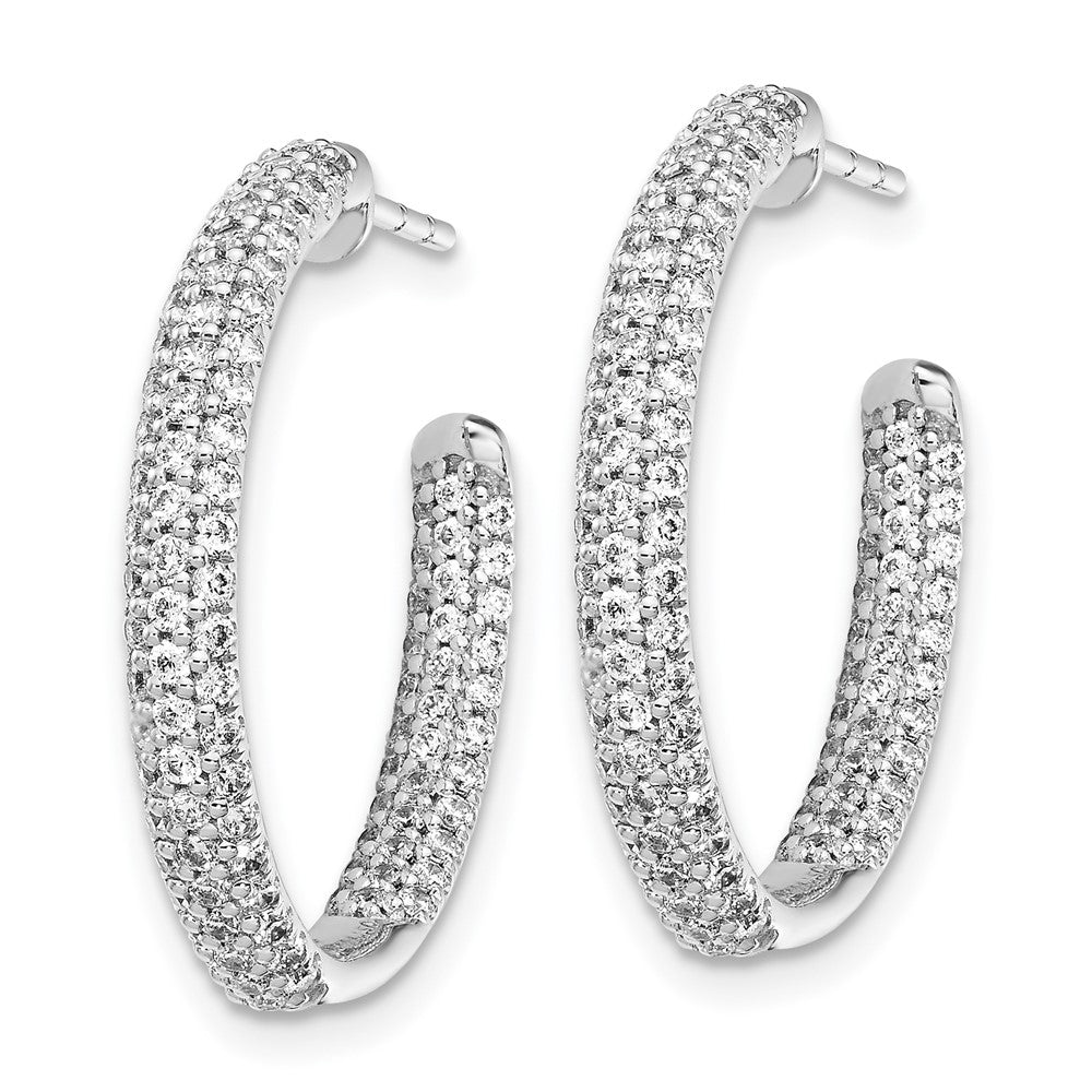 14k White Gold Real Diamond In/Out Hoop Post Earrings