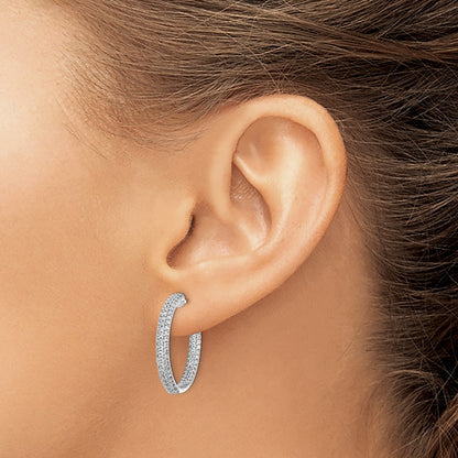 14k White Gold Real Diamond In/Out Hoop Post Earrings