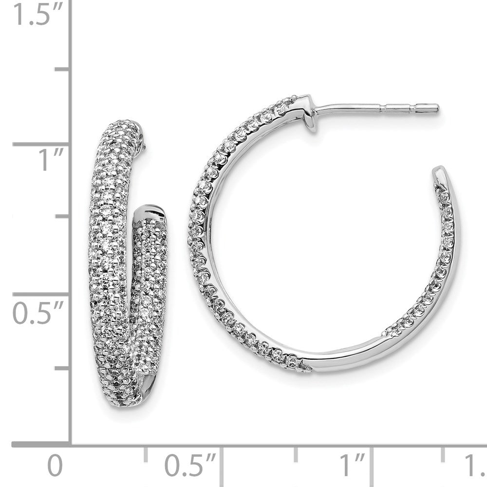 14k White Gold Real Diamond In/Out Hoop Post Earrings