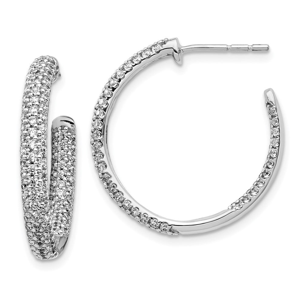 14k White Gold Real Diamond In/Out Hoop Post Earrings