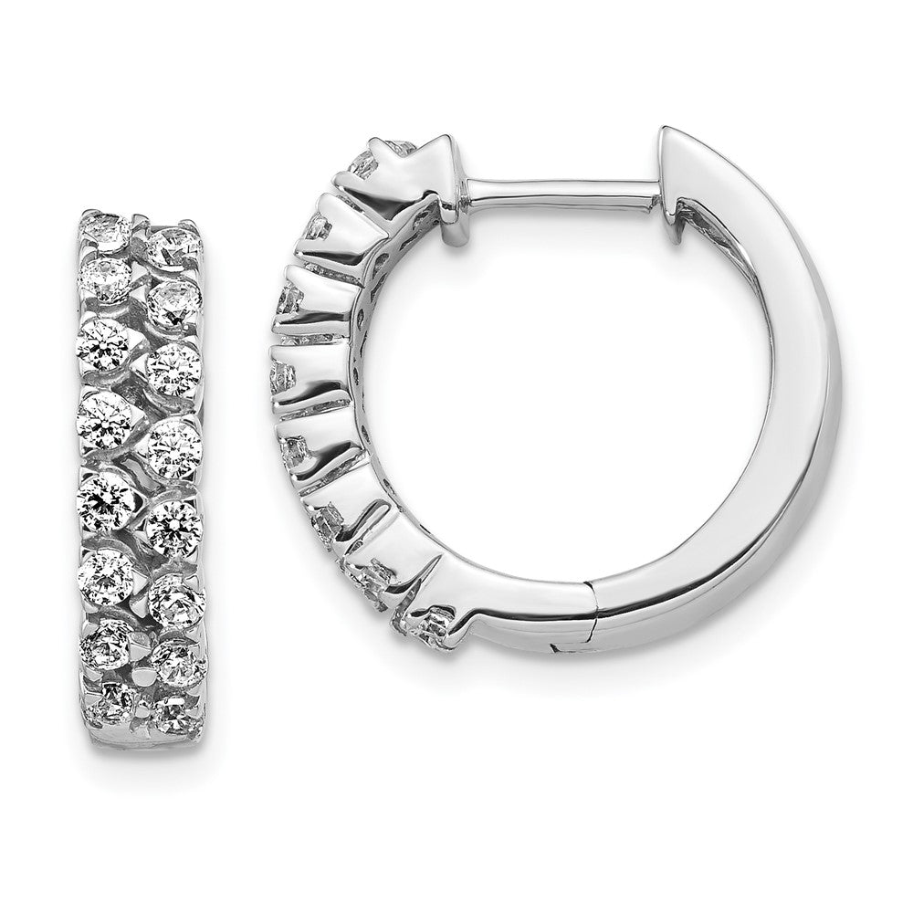14k White Gold 2-row Real Diamond Hinged Hoop Earrings