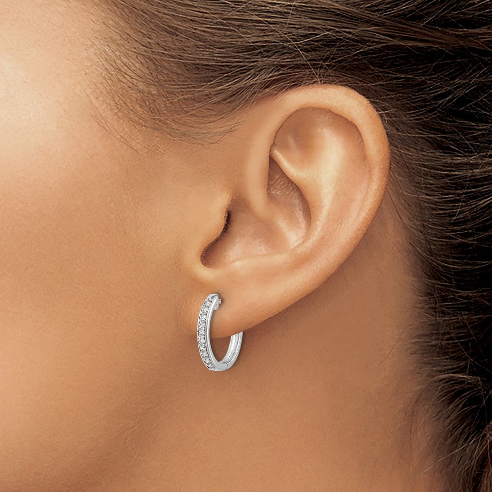14k White Gold Real Diamond Hinged Hoop Earrings