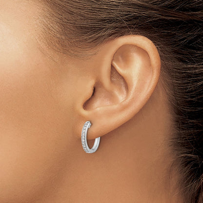 14k White Gold Real Diamond Hinged Hoop Earrings