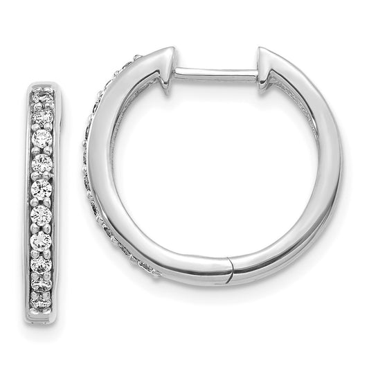 14k White Gold Real Diamond Hinged Hoop Earrings