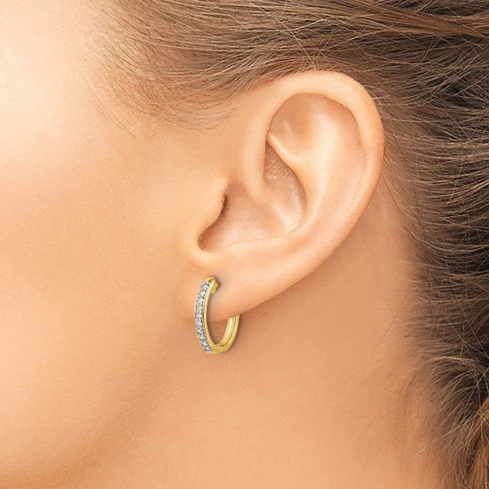14k Yellow Gold Real Diamond Hinged Hoop Earrings