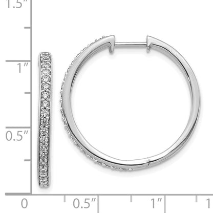 14k White Gold Real Diamond Hinged Hoop Earrings