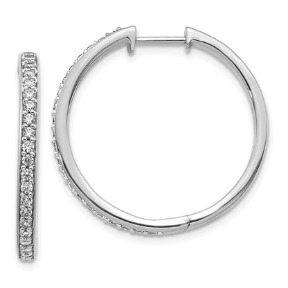 14k White Gold Real Diamond Hinged Hoop Earrings