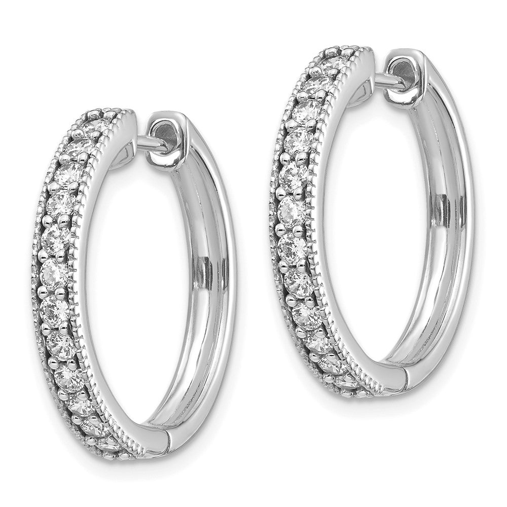 14k White Gold Real Diamond Milgrain Hoop Earrings