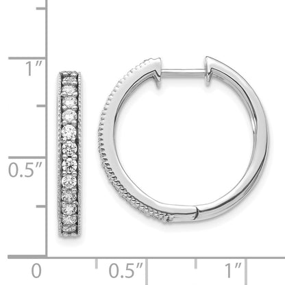 14k White Gold Real Diamond Milgrain Hoop Earrings