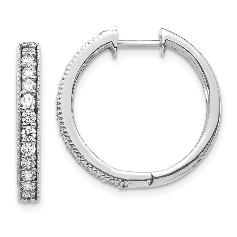 14k White Gold Real Diamond Milgrain Hoop Earrings
