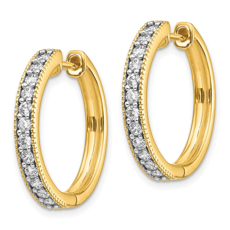 14k Yellow Gold Real Diamond Milgrain Hoop Earrings